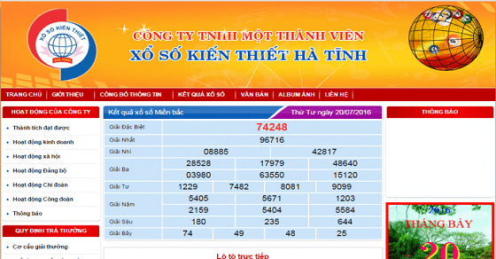 Website công ty TNHH một thành viên xổ số kiến thiết Hà Tĩnh