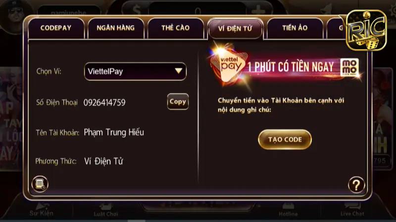 Hướng dẫn nạp tiền Ricwin chi tiết Hướng dẫn nạp tiền Ricwin chi tiết