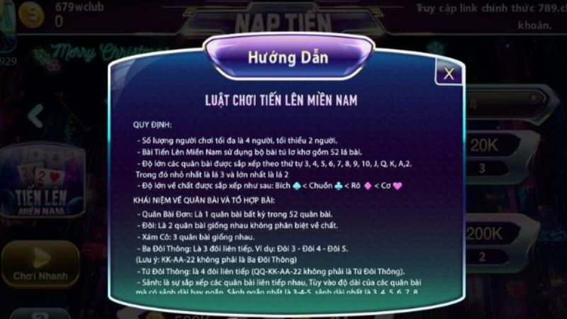 Cập nhật luật chơi Tiến Lên Miền Nam tại 789Club
