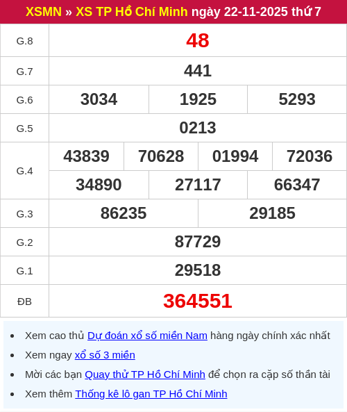 Kết quả XSHCM ngày 22/11/2025